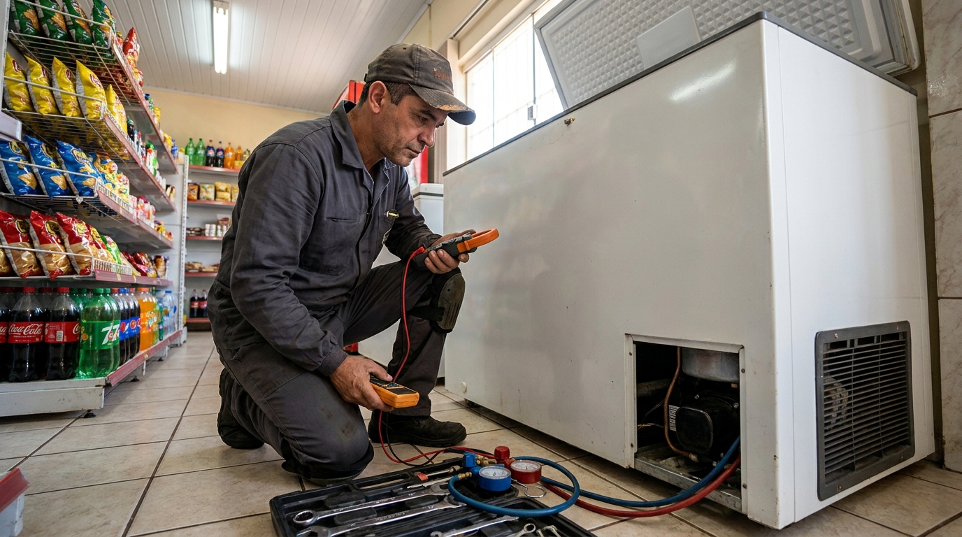 Reparo da placa eletrônica de um freezer em atendimento em Ribeirão Preto‑SP