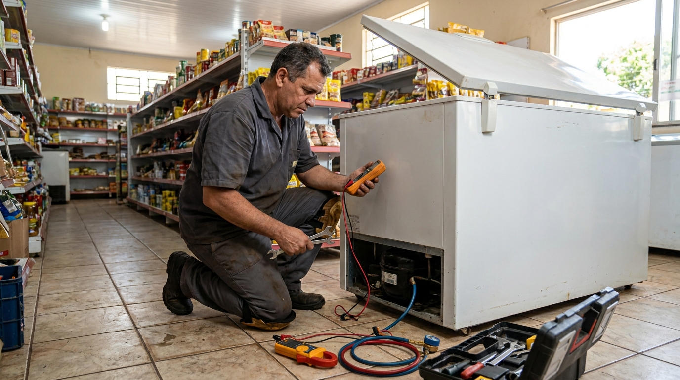 Troca de termostato de freezer em atendimento em Ribeirão Preto‑SP